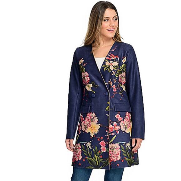 Solitaire Women’s 1X Floral Embroidered Bluw Two Button Jacket Boho Chic NWT - Picture 1 of 7
